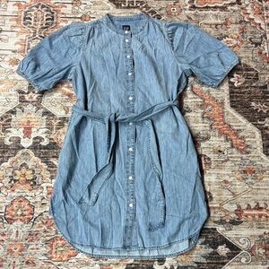 NWT GAP Short Sleeve Puff Sleeve Chambray Button Down Shirt Dress sz M